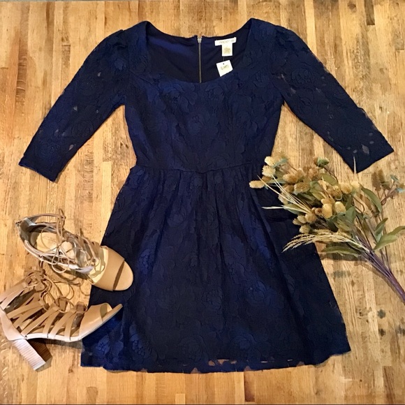 NWT Arden B navy blue lace 3/4 slv dress - Picture 1 of 6